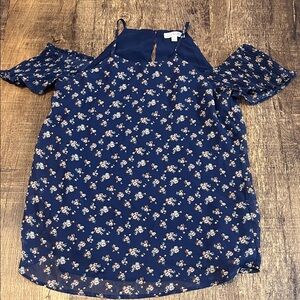 Nine Britton Navy Floral Cold Shoulder Blouse